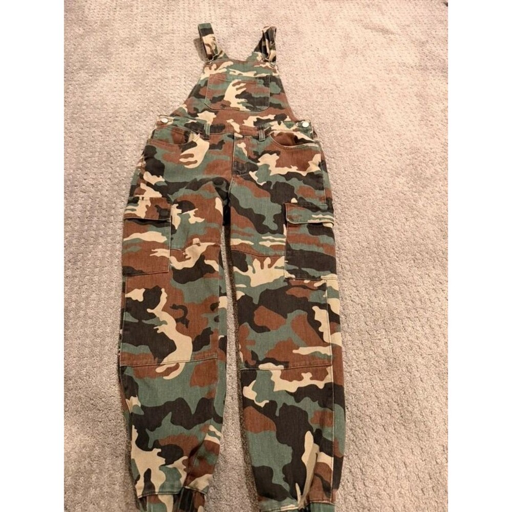 Forever 21 Men’s Camouflage Cargo Bib Overalls Joggers Casual Utility Green S